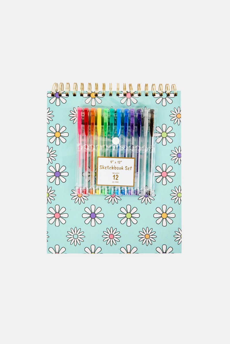 Paperbuzz Sketchbook With Perforated Pages And 12 Gel Pens Daisy, Multicolor - Image 1
