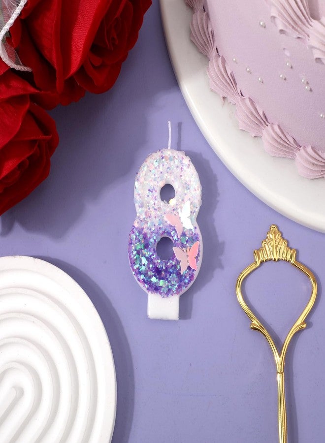 XIHIRCD Birthday Number Candles, 2.87 Inch Purple Butterfly Candle Glitter Number Candles Purple Cake Topper Decorations Happy Birthday Cute Number Candles for Celebrations (Number 8) - Image 4
