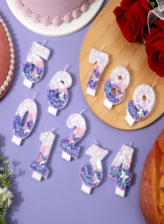 XIHIRCD Birthday Number Candles, 2.87 Inch Purple Butterfly Candle Glitter Number Candles Purple Cake Topper Decorations Happy Birthday Cute Number Candles for Celebrations (Number 8) - Image 5