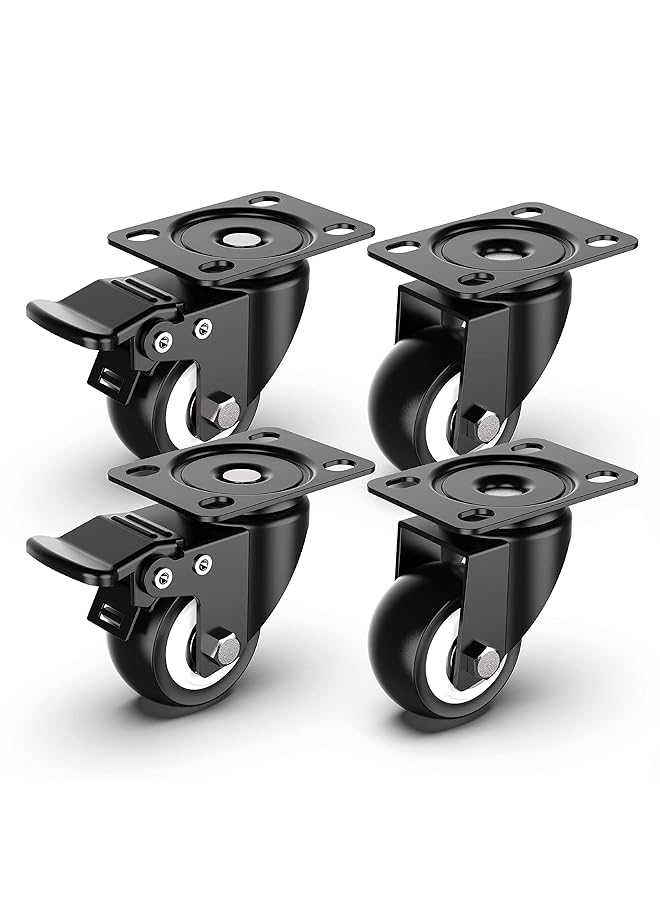 KASTWAVE 2 Inch Swivel Caster Wheels Heavy Duty Plate Casters With Safety Brake Total Capacity 600Lbs 360 Degree Rotation Pulley For Set Of 4 2 With Brakes And 2 Without - Image 1