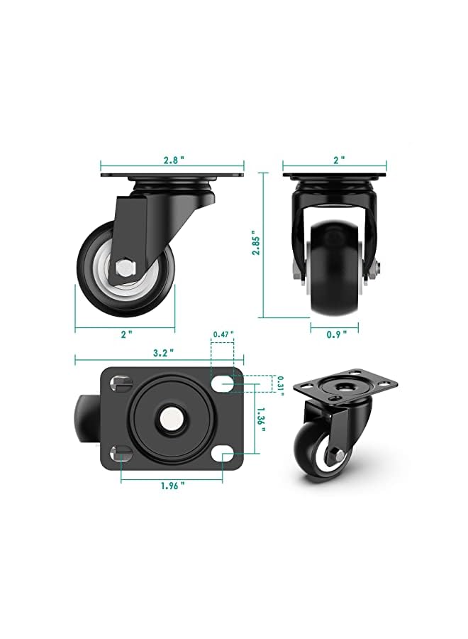 KASTWAVE 2 Inch Swivel Caster Wheels Heavy Duty Plate Casters With Safety Brake Total Capacity 600Lbs 360 Degree Rotation Pulley For Set Of 4 2 With Brakes And 2 Without - Image 5