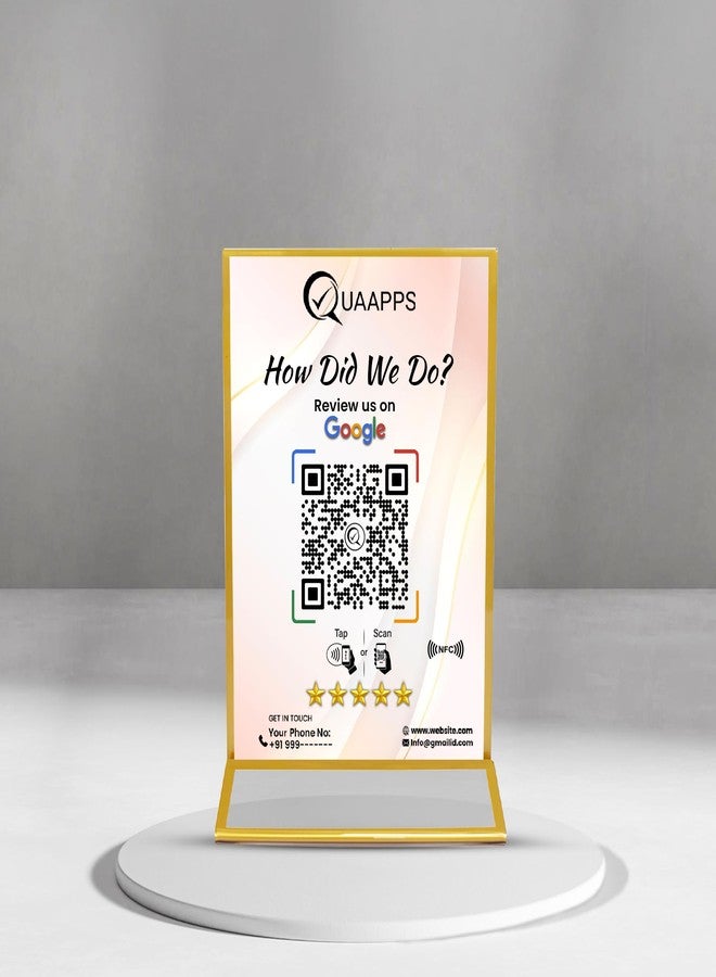 حامل QUAAPPS القابل للتخصيص بتقنية NFC لعرض تقييمات جوجل | شاشة عرض عداد التعليقات بنقرة أو مسح ضوئي | حامل أعمال صغير الحجم للمتاجر والعيادات والمطاعم | 6 × 4 بوصة - Image 1