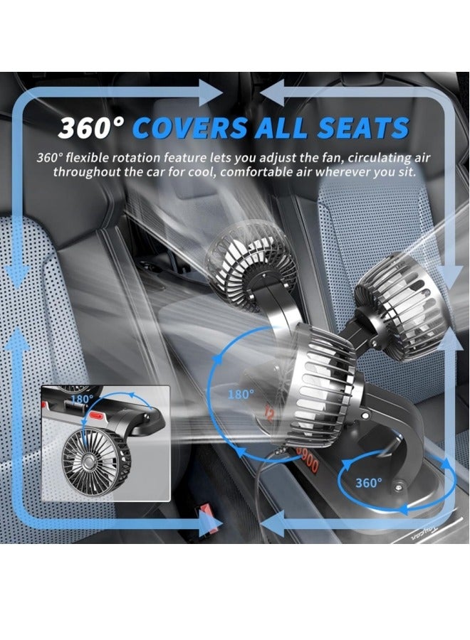 Portable 3-Head Car Cooling Fans - 2-Speed Adjustable, 360° Rotating, USB Charging Cable Plug, Powerful Airflow for Vehicles, RVs, and SUVs - Image 2