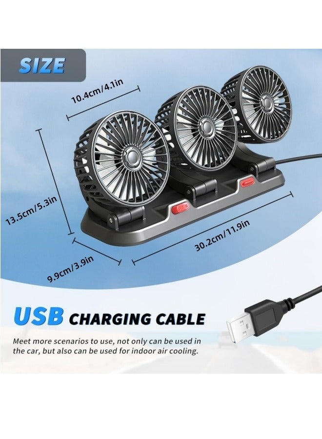 Portable 3-Head Car Cooling Fans - 2-Speed Adjustable, 360° Rotating, USB Charging Cable Plug, Powerful Airflow for Vehicles, RVs, and SUVs - Image 5