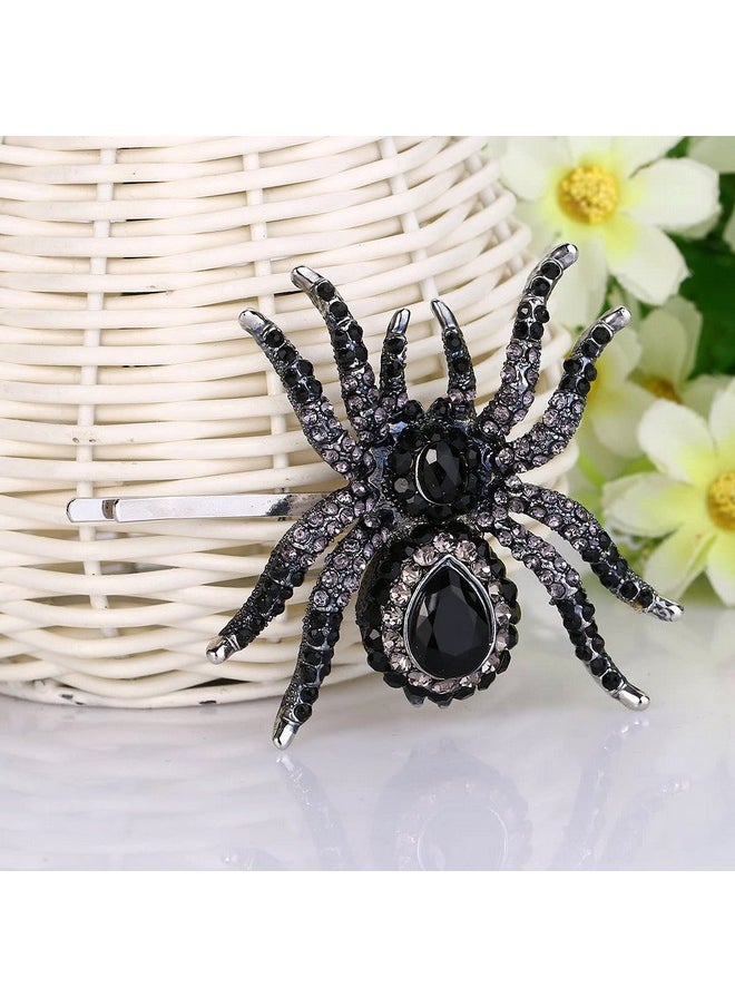 EVER FAITH - Women'S Austrian Crystal Gorgeous Spider Hair Clip Black Silvertone - Image 1
