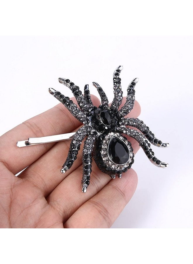 EVER FAITH - Women'S Austrian Crystal Gorgeous Spider Hair Clip Black Silvertone - Image 1