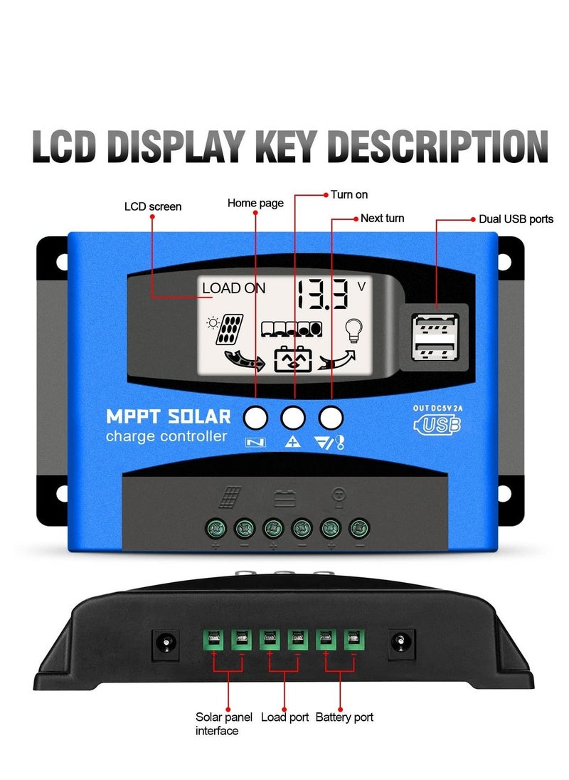Excefore 60A MPPT Solar Charge Controller, Solar Regulator Charge Controller, with LCD Display Dual USB Multiple Load Control Modes, 12v/24v Current Auto Focus, MPPT Tracking Charge  - Image 5