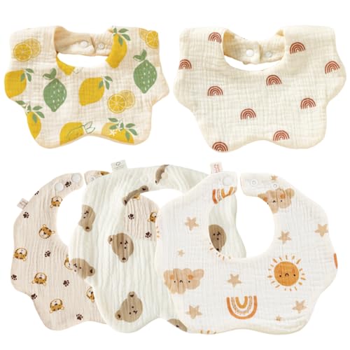 UREVO Muslin Baby Drooling Bibs 5/10 Pack, 100% Cotton Soft Absorbent Bandana Drool Bibs with Adjustable Snaps Cotton for Teething and Drooling Unisex Baby - Image 1