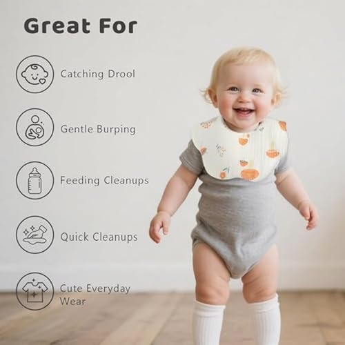 UREVO Muslin Baby Drooling Bibs 5/10 Pack, 100% Cotton Soft Absorbent Bandana Drool Bibs with Adjustable Snaps Cotton for Teething and Drooling Unisex Baby - Image 2