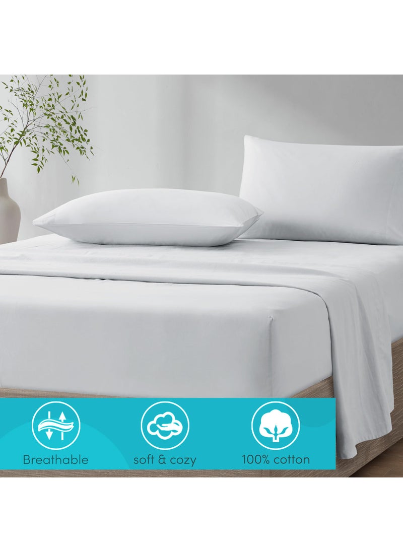 Comfort Spaces Comfort Spaces 100% Cotton Sheet Set Breathable  Lightweight  Soft with 14"" Elastic Pocket Fits up to 16"" Mattress  All Season Cozy Bedding  Matching Pillow Case  Queen White 4 Piece  - Image 2