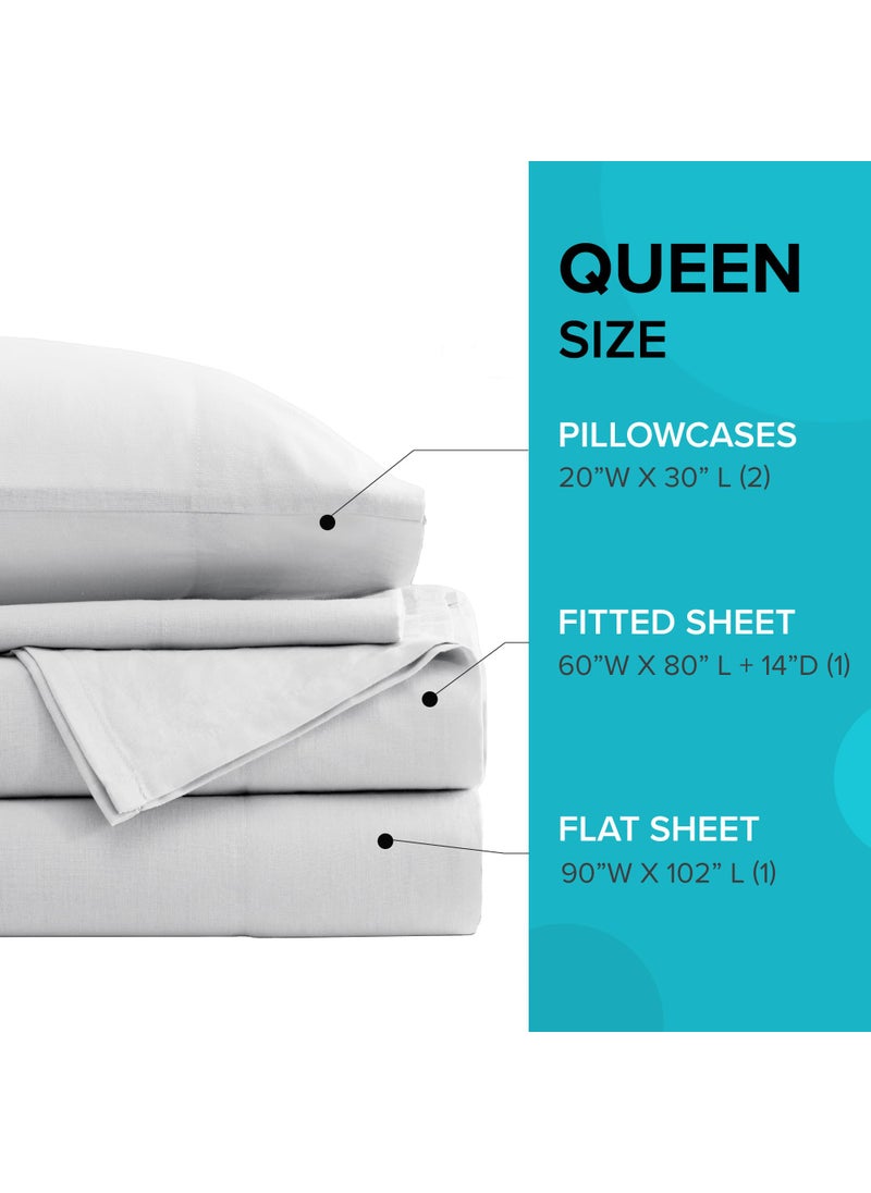 Comfort Spaces Comfort Spaces 100% Cotton Sheet Set Breathable  Lightweight  Soft with 14"" Elastic Pocket Fits up to 16"" Mattress  All Season Cozy Bedding  Matching Pillow Case  Queen White 4 Piece  - Image 5
