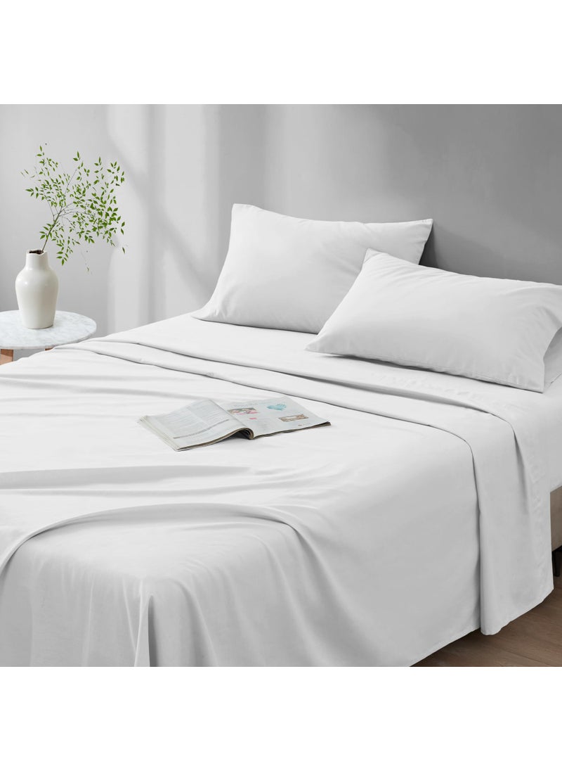 Comfort Spaces Comfort Spaces 100% Cotton Sheet Set Breathable  Lightweight  Soft with 14"" Elastic Pocket Fits up to 16"" Mattress  All Season Cozy Bedding  Matching Pillow Case  Queen White 4 Piece  - Image 1