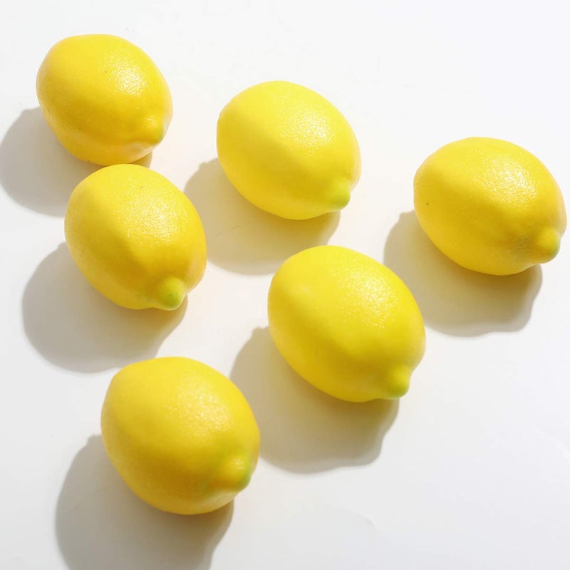 Veryhome 6pcs Artificial Lemon Fake Fruit Plastic Food For Home House Kitchen Party Decoration Festival Display Lifelike Yellow Lemon 6pcs