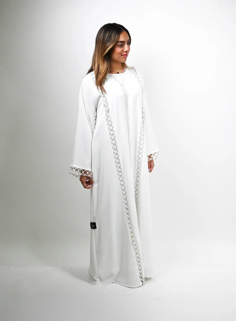 جميلة Ivory Ring Lace Open Abaya With Sheila and Inner
