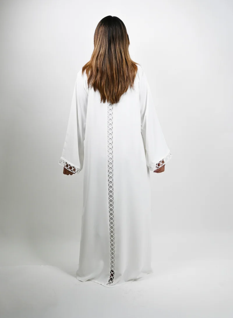 جميلة Ivory Ring Lace Open Abaya With Sheila and Inner