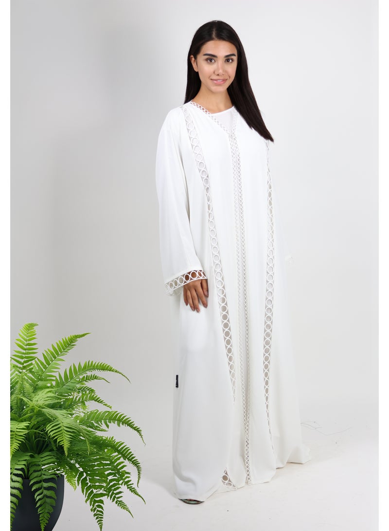 جميلة عباية مفتوحة بالدانتيل العاجي مع شيلة ولباس داخلي - Image 2