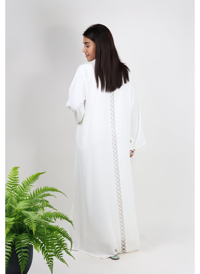 جميلة عباية مفتوحة بالدانتيل العاجي مع شيلة ولباس داخلي - Image 5