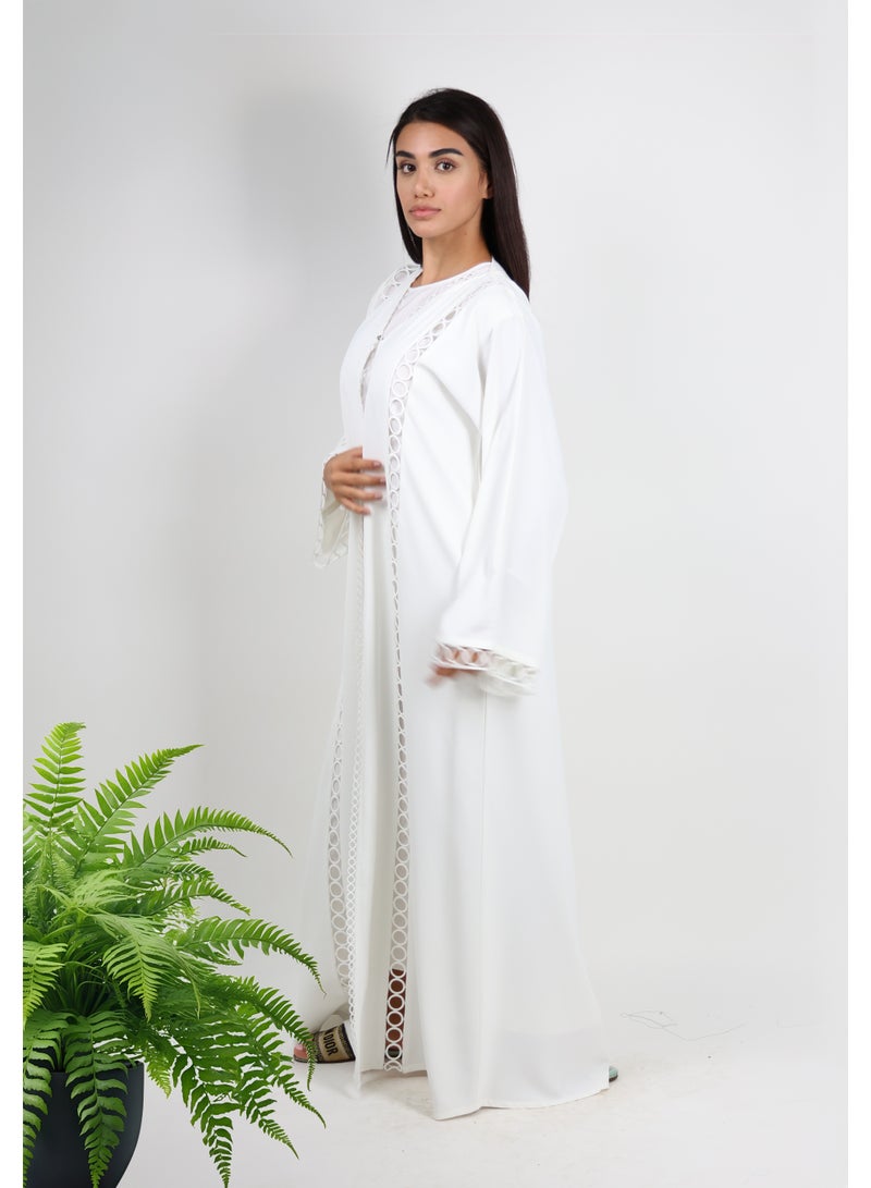 جميلة عباية مفتوحة بالدانتيل العاجي مع شيلة ولباس داخلي - Image 3