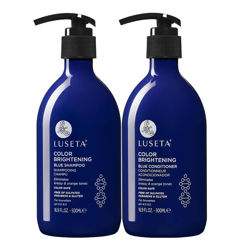 L LUSETA Luseta Blue Shampoo & Conditioner Set - Color Brightening for Brassy and Brunette Treated Hair, Revive Cool Tones, 2x 16.9oz - Image 1