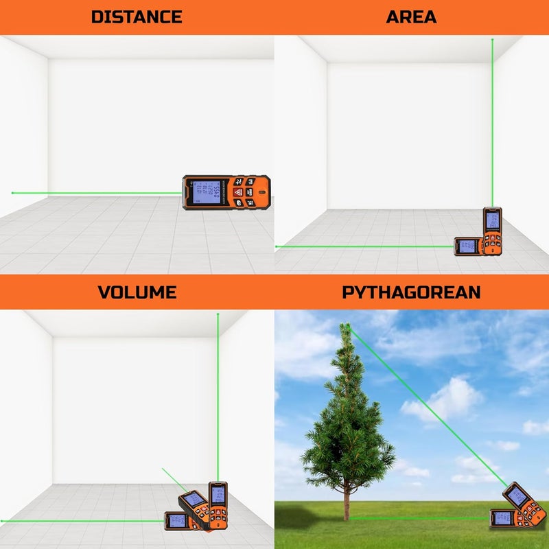 Tomahawk Oxford® OLO-0400 Laser Distance Meter Measurer 131Ft/40M with Area, Volume and Pythagoras Measurement - Water and Dust Resistant Laser Measuring Device with Backlit LCD, Battery Included - Image 4