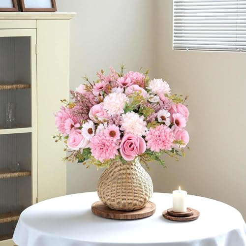Prplet Artificial Flower Bouquet for Home Decoration – 2 Pcs Faux Rose & Daisy Bouquet (Without Pot) Artificial Flowers for Living Room, Bedroom, Office, Vase Decoration (Pink) - Image 4