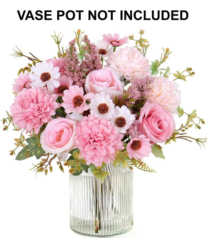 Prplet Artificial Flower Bouquet for Home Decoration – 2 Pcs Faux Rose & Daisy Bouquet (Without Pot) Artificial Flowers for Living Room, Bedroom, Office, Vase Decoration (Pink) - Image 2