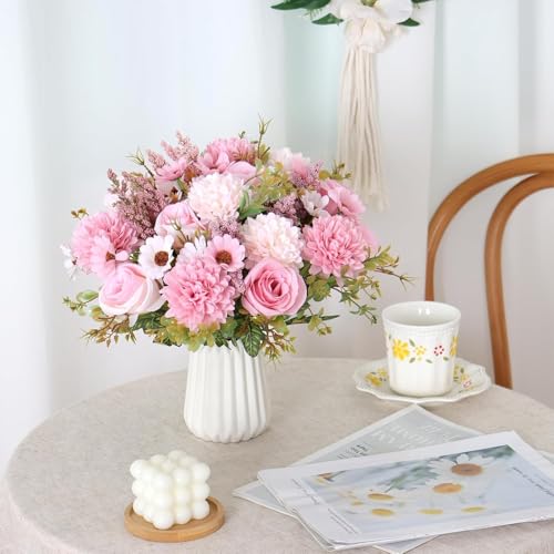 Prplet Artificial Flower Bouquet for Home Decoration – 2 Pcs Faux Rose & Daisy Bouquet (Without Pot) Artificial Flowers for Living Room, Bedroom, Office, Vase Decoration (Pink) - Image 5