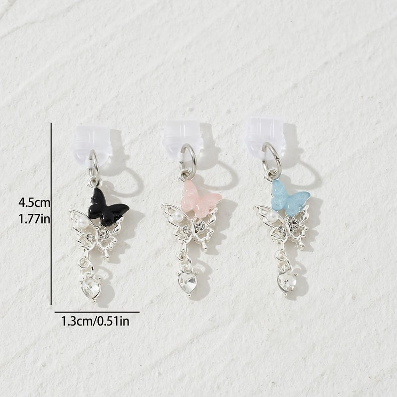 1pc Pink Mosaic Butterfly Resin Pearl Dust Plug For Iphone Type C Charging Port - Image 2