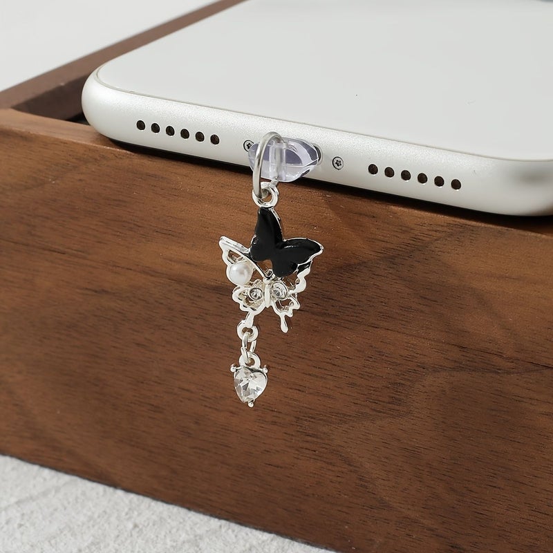 1pc Pink Mosaic Butterfly Resin Pearl Dust Plug For Iphone Type C Charging Port - Image 4