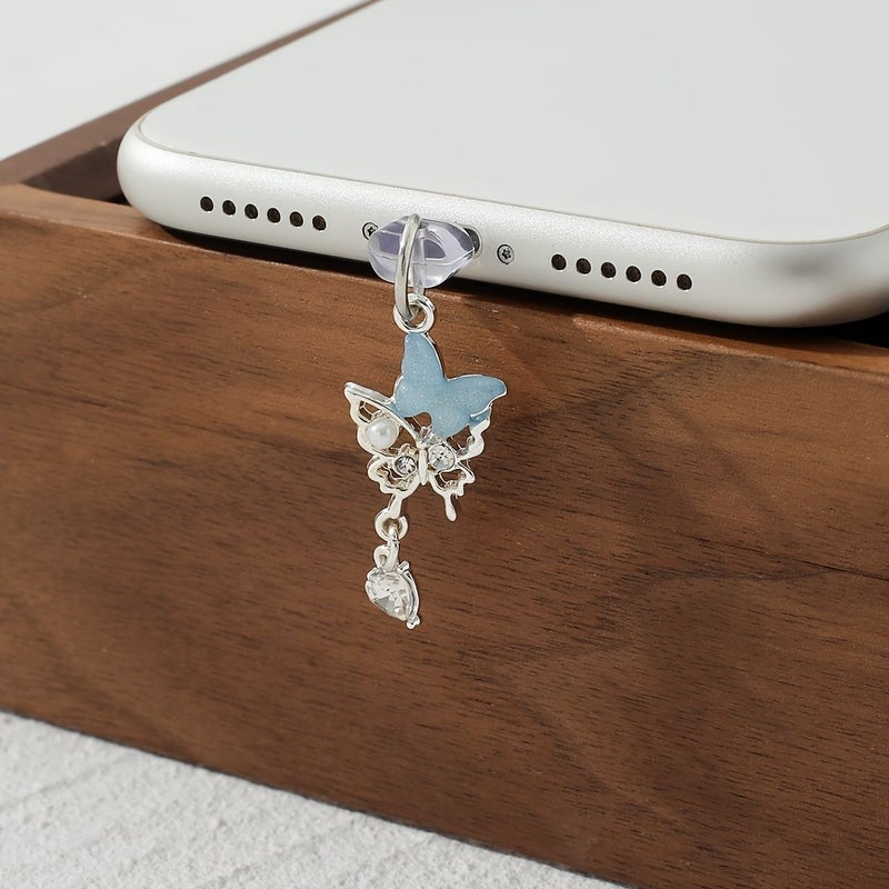 1pc Pink Mosaic Butterfly Resin Pearl Dust Plug For Iphone Type C Charging Port - Image 5