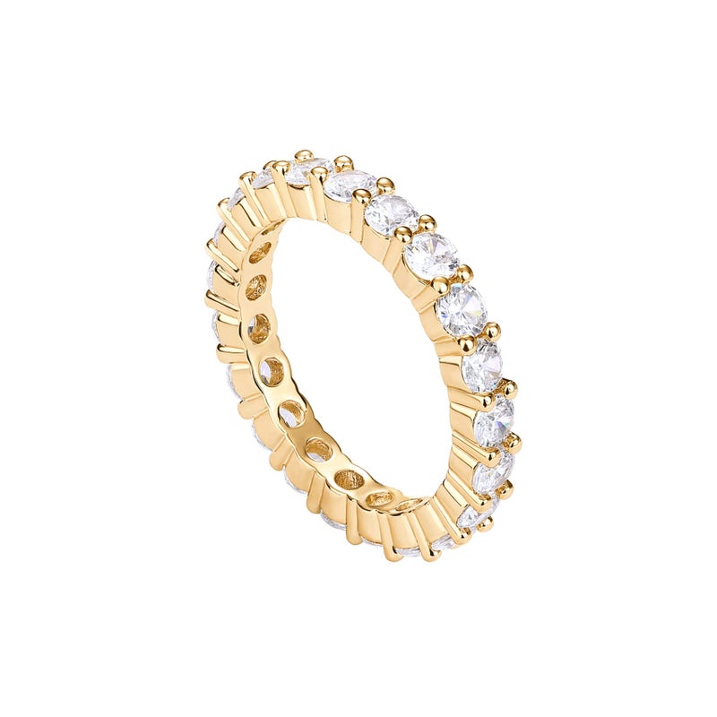 PAVOI 14K Yellow Gold Plated Cubic Zirconia Rings | 3.0mm Eternity Bands | Yellow Gold Rings for Women Size 6 - Image 1