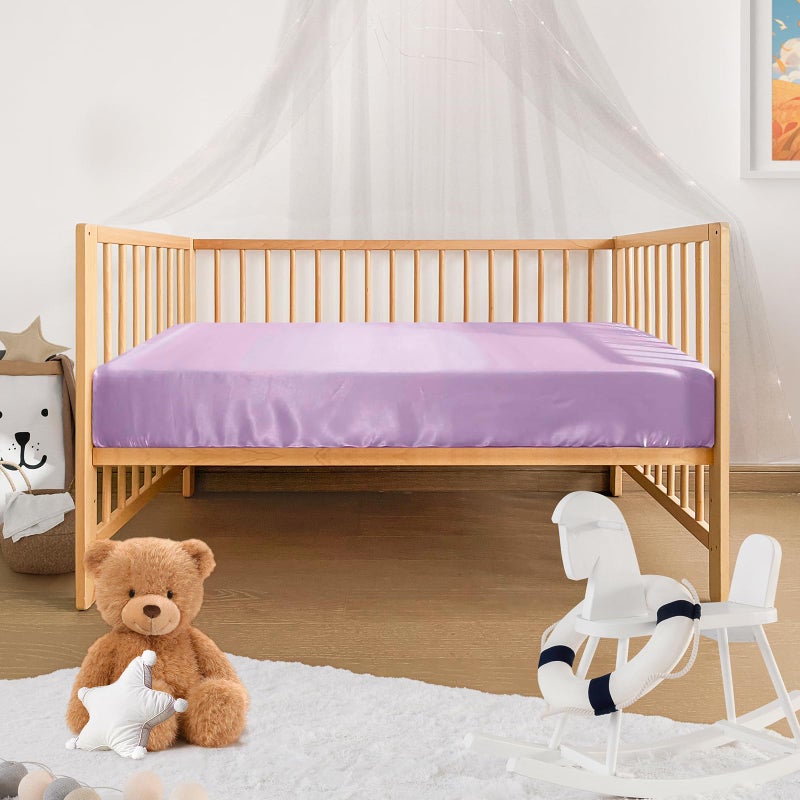 Pro Goleem Satin Soft Crib Sheet Great for Baby with Sensitive Hair Silky Baby Sheet Lavender Unisex 52â€™â€™x28â€™â€™x8â€™â€™ Fitted Cover - Image 4