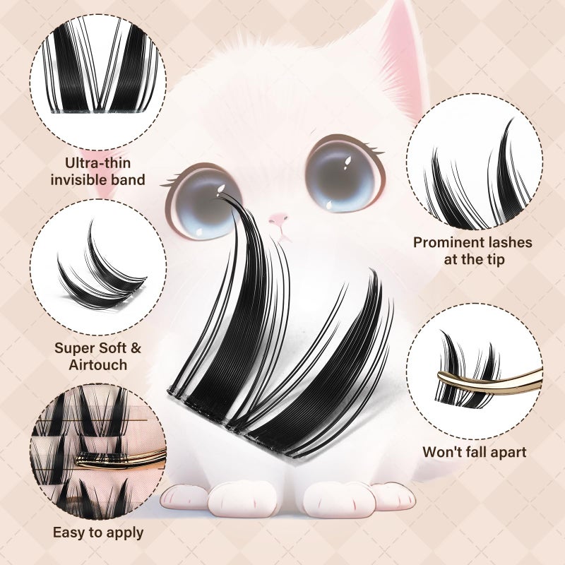 JMS&JMS Cat Eye Lash Extension JMS&JMS Lash Clusters 117Pcs C Curl Cat Wispy Natural Lashes Clusters for DIY at Home (Cat-8-18Mix) - Image 2
