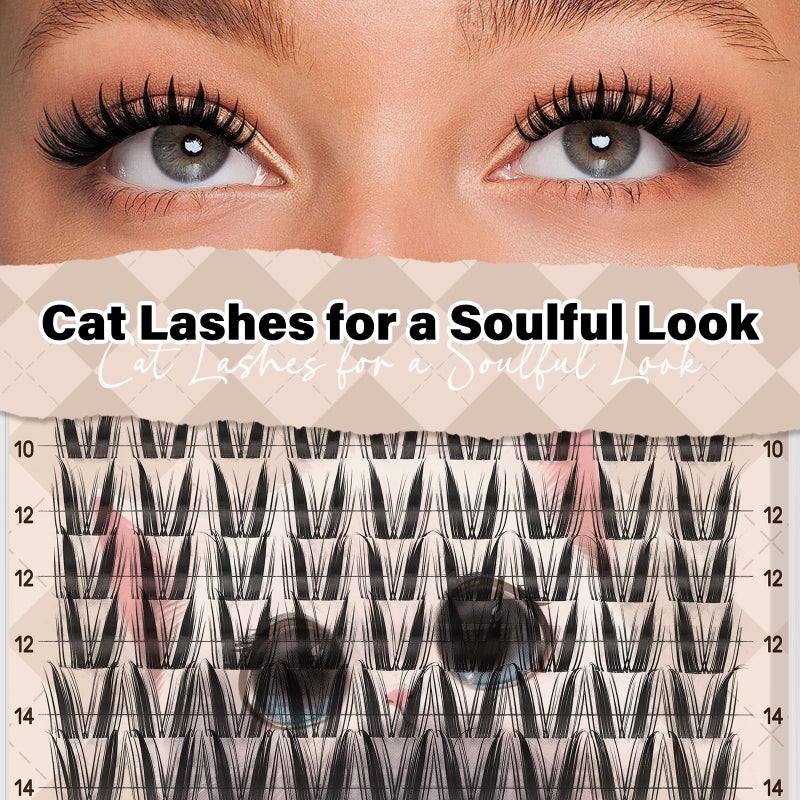 JMS&JMS Cat Eye Lash Extension JMS&JMS Lash Clusters 117Pcs C Curl Cat Wispy Natural Lashes Clusters for DIY at Home (Cat-8-18Mix) - Image 4