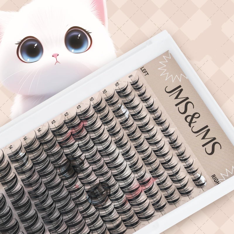 JMS&JMS Cat Eye Lash Extension JMS&JMS Lash Clusters 117Pcs C Curl Cat Wispy Natural Lashes Clusters for DIY at Home (Cat-8-18Mix) - Image 1