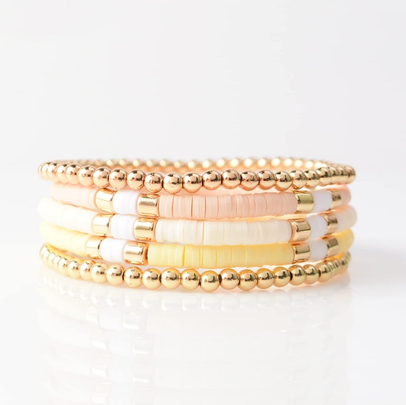 GOOJIDS Surfer Heishi Clay Bead Bracelets for Women Bohemian Stackable Gold Plated Beaded Stretch Bracelets Elastic Layering Friendship Bracelets Set Boho Jewelry - Image 2