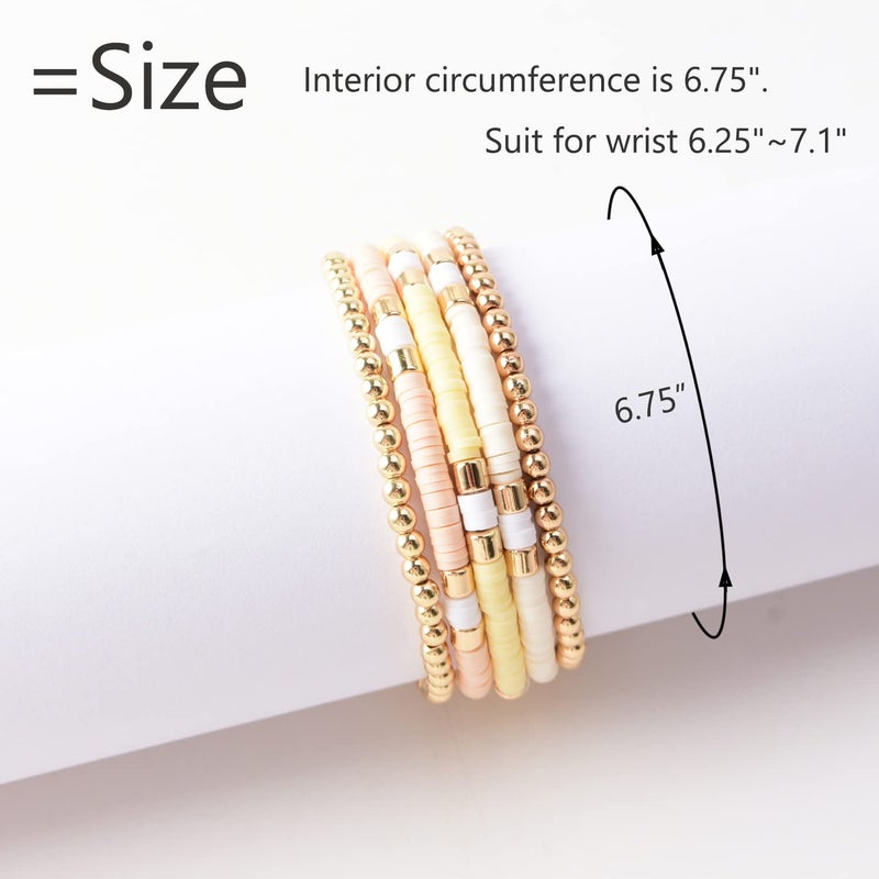 GOOJIDS Surfer Heishi Clay Bead Bracelets for Women Bohemian Stackable Gold Plated Beaded Stretch Bracelets Elastic Layering Friendship Bracelets Set Boho Jewelry - Image 3