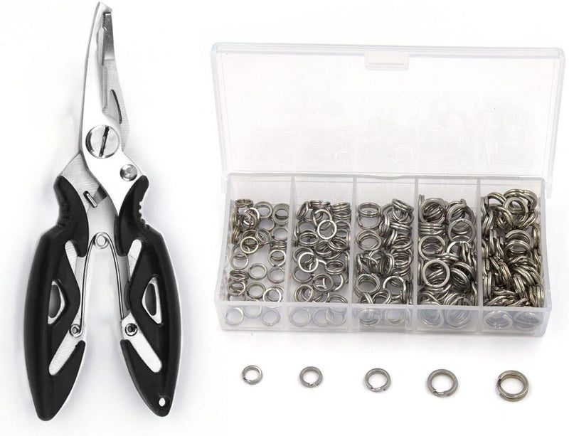 ALLOYPRO Pack of 201pcs Fishing Stainless Steel Split Rings 5 Sizes and Plier Set, Split Ring Capable of withstanding Large tensile Force and Fishing Plier Tool Kit for Saltwater Fishing Lure Connectors… - Image 1
