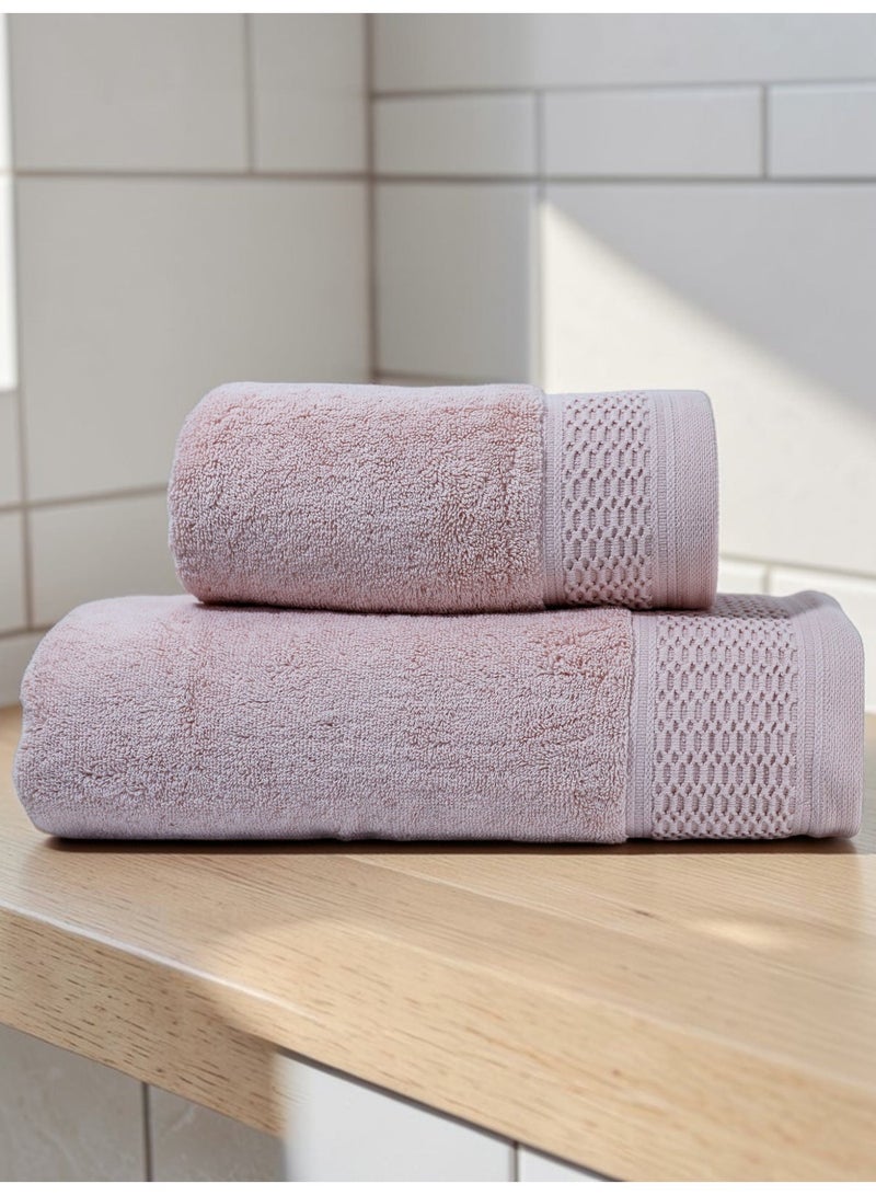 Baltic Linen Cascade Towel Set Pack of 2 | Bath Towel 70x140cm & Hand Towel 50x90cm | 100% Cotton 750 GSM | Pink - Image 1