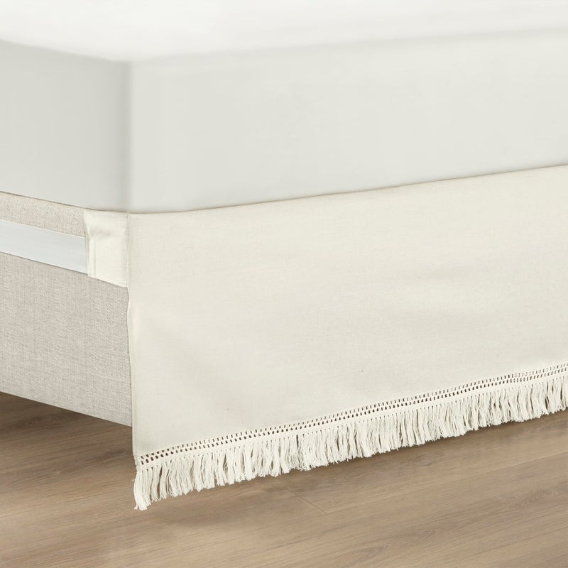 Lush Decor Boho Fringe 15Inch Tailored Drop Easy Fit Bed Skirt King Size Single 78 W x 80 L 15 White King Bed Skirt Wrap Around Bed Skirt - Image 2