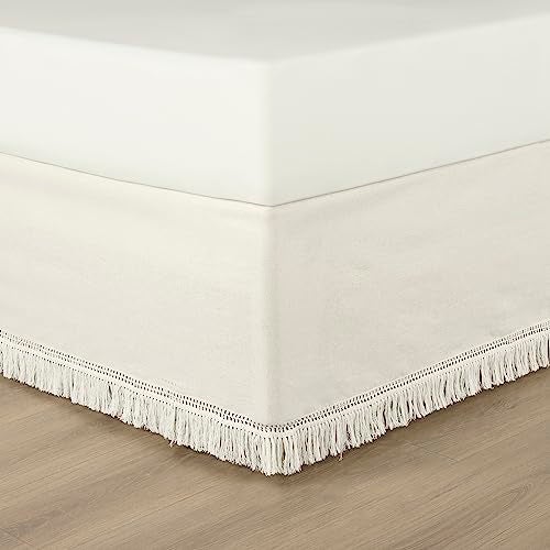 Lush Decor Boho Fringe 15Inch Tailored Drop Easy Fit Bed Skirt King Size Single 78 W x 80 L 15 White King Bed Skirt Wrap Around Bed Skirt - Image 3