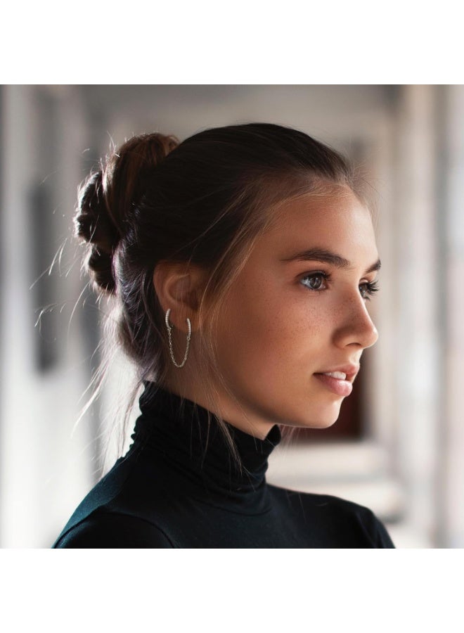 جوليا ستور أقراط هاجي مطلية بالذهب الأبيض عيار 18 قيراطًا مرصعة بزركونيا مكعبة، أقراط دائرية أنيقة من قطعة واحدة، سلسلة للنساء المراهقات، أقراط ذات ثقبين - Image 4