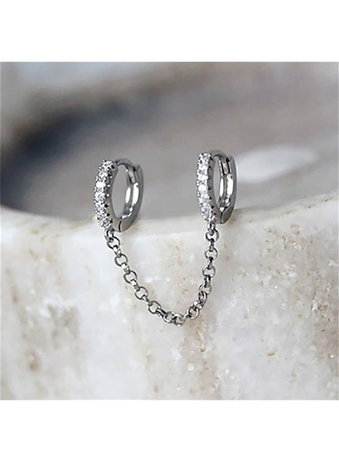 جوليا ستور أقراط هاجي مطلية بالذهب الأبيض عيار 18 قيراطًا مرصعة بزركونيا مكعبة، أقراط دائرية أنيقة من قطعة واحدة، سلسلة للنساء المراهقات، أقراط ذات ثقبين - Image 1