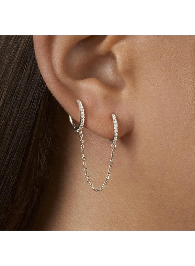 جوليا ستور أقراط هاجي مطلية بالذهب الأبيض عيار 18 قيراطًا مرصعة بزركونيا مكعبة، أقراط دائرية أنيقة من قطعة واحدة، سلسلة للنساء المراهقات، أقراط ذات ثقبين - Image 2