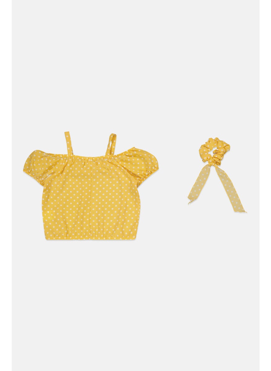 Speechless  Kids Girl Polka Dot Blouse With Hair Tie, Yellow  - Image 2
