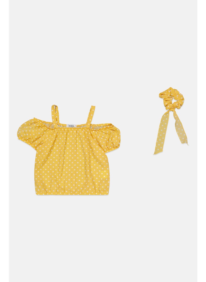 Speechless  Kids Girl Polka Dot Blouse With Hair Tie, Yellow  - Image 1