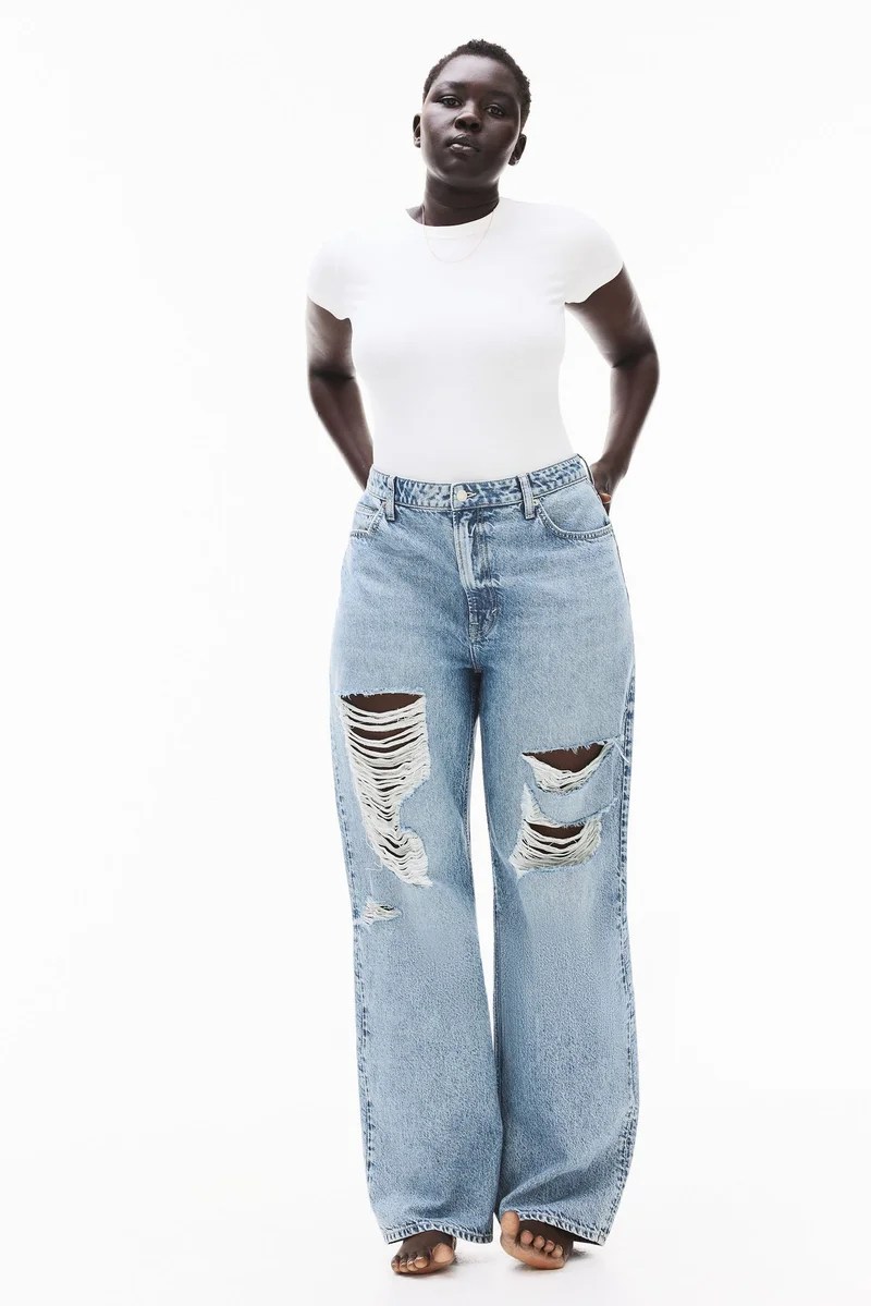 اتش اند ام جينز فضفاض بخصر عالي وقصة تلائم الجسم