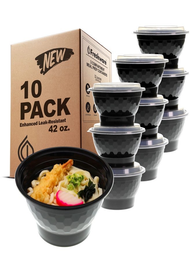 Freshware Meal Prep Containers [10 Pack] Bento Box, Food Storage Containers, Plastic Bowls with Lids for Soup and Salad, BPA Free, Stackable, Lunch Boxes, Microwave/Dishwasher/Freezer Safe (42 oz) - Image 1