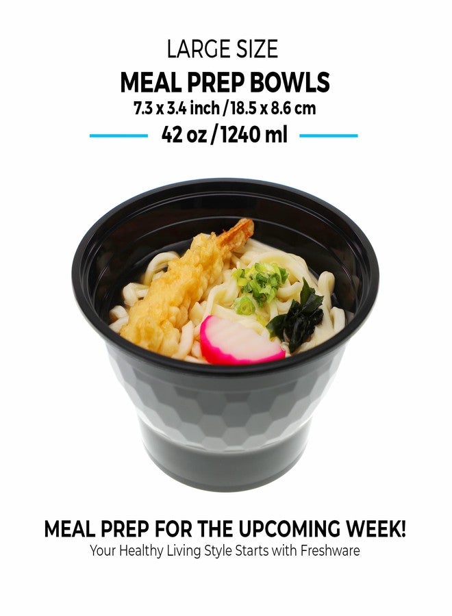 Freshware Meal Prep Containers [10 Pack] Bento Box, Food Storage Containers, Plastic Bowls with Lids for Soup and Salad, BPA Free, Stackable, Lunch Boxes, Microwave/Dishwasher/Freezer Safe (42 oz) - Image 4