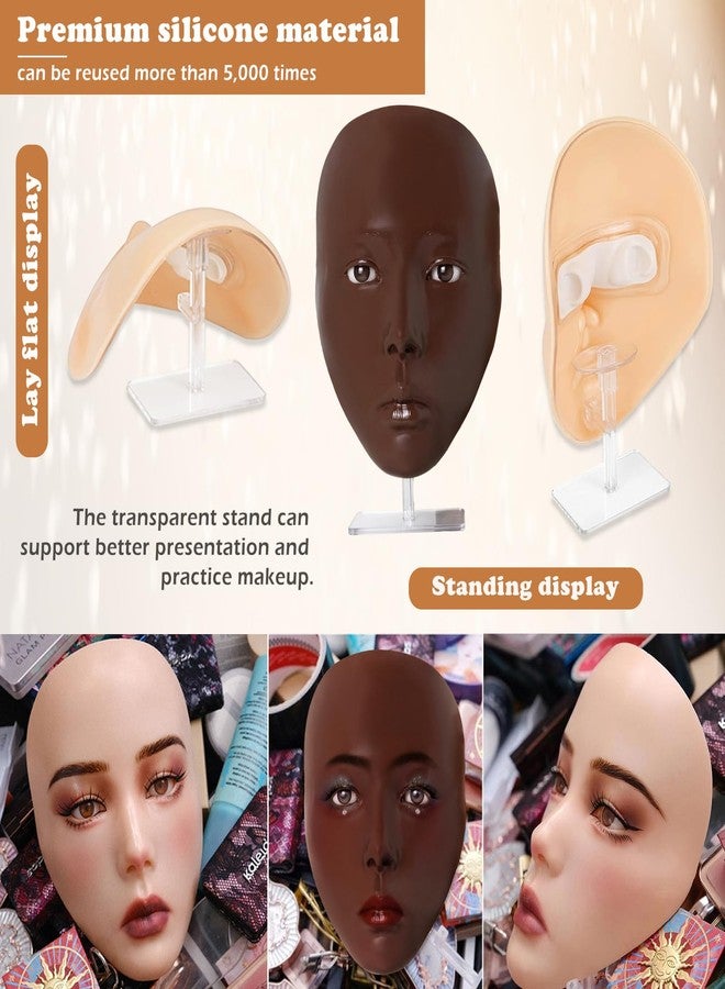 Penugo Silicone Makeup Practice Face Board Kit, Mannequin Face for Makeup Practice with Brushes Set & Eye Shadow & Rhinestones Sticker-Black - Image 4